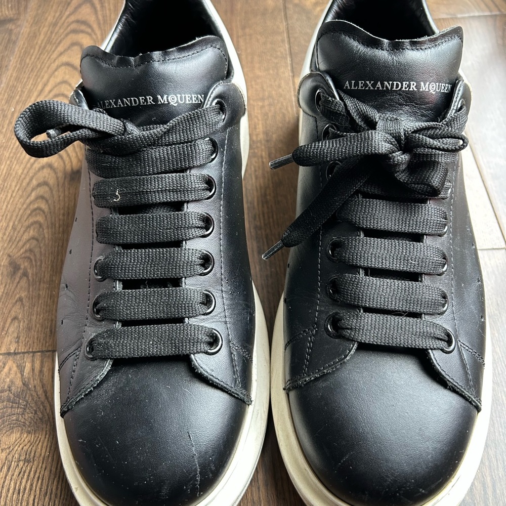 Alexander McQueen Black Leather Sneakers with White Sole